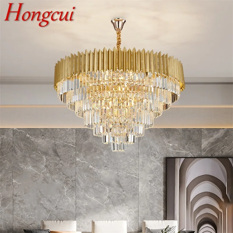 

Золотая люстра Hongcui, постмодерн, Хрустальная Подвесная лампа, домашний светодиодный светильник для гостиной, столовой