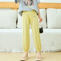 beige yellow pencil pants for teen girls baggy clothes 10 12 4 6 year korean children bloomers clothing casual ice silk trousers