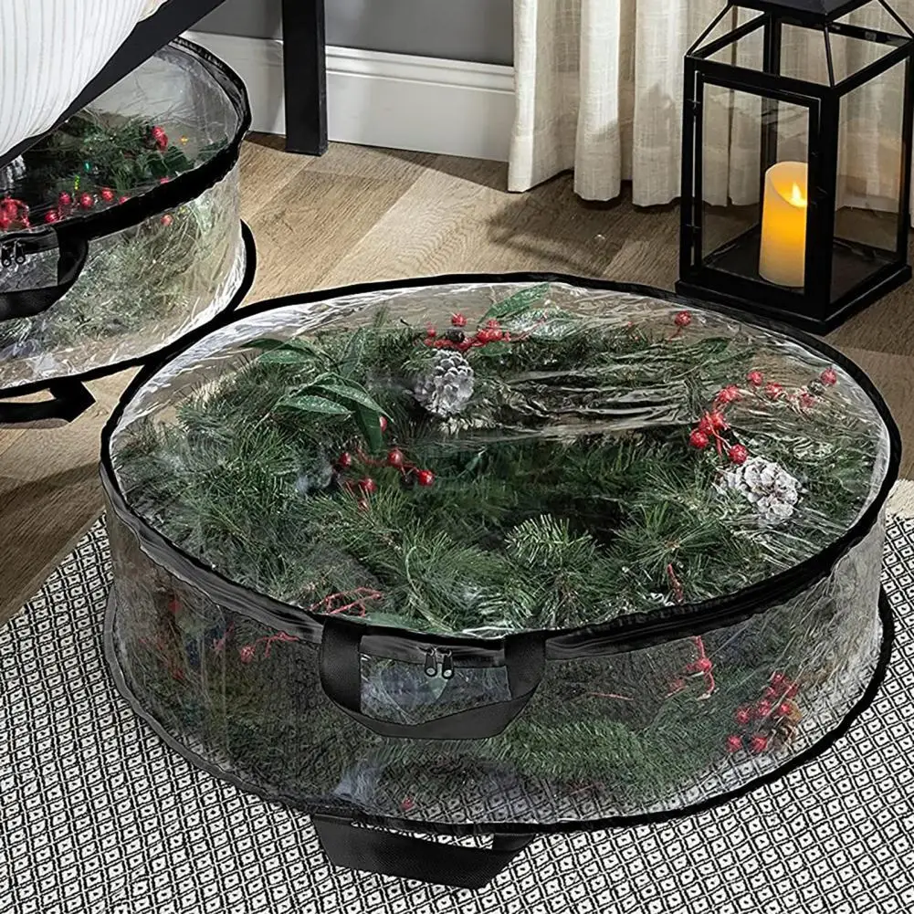 

2Pcs/Set Garland Container Dual Zipper Waterproof PVC Christmas Transparent Artificial Wreath Bag for Home