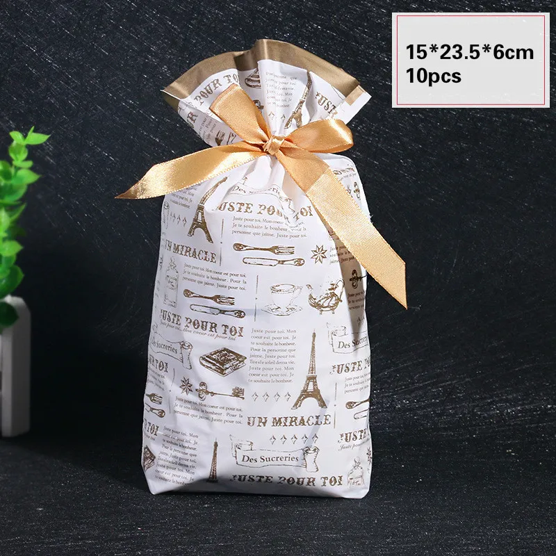 12 10 шт. пластиковые подарочные пакеты на шнурке для рождественской вечеринки, упаковка для печенья, закусок, торта, милая полосатая коробка для конфет Санта Клауса, праздничные принадлежности - Цвет: 12