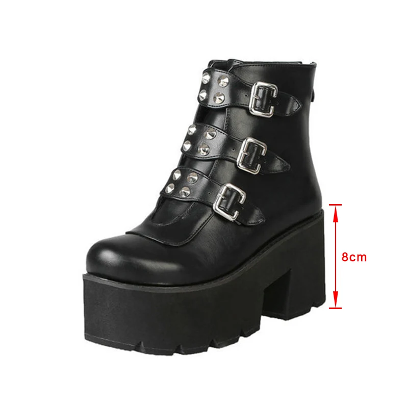 

Autumn Women's Ankle Boots Zip Platform Woman Boots Buckle Strap Thick Bottom High Heel Solid Ladies Shoes Fashion Plus Size