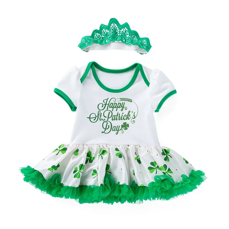 Raisvern Зеленый День Святого Патрика наряд детское кружевное платье комбинезон