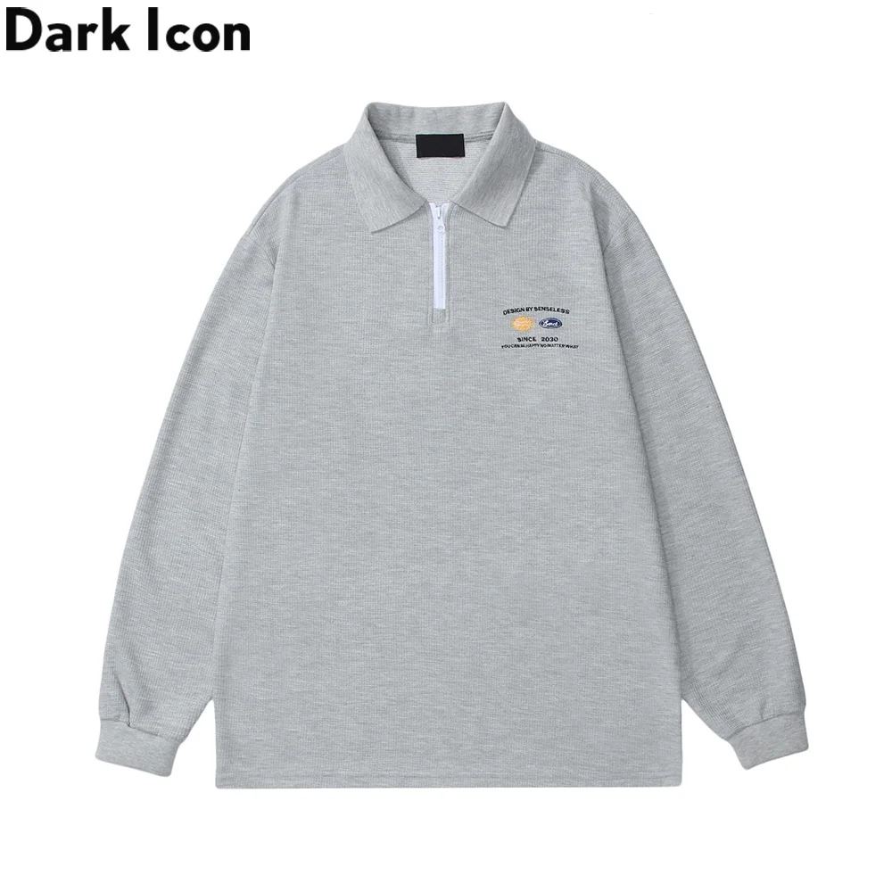 

Dark Icon Front Half Zipper Turn-down Collar Men's Sweatshirt Oversized Japanese Style Sweatshirt Man