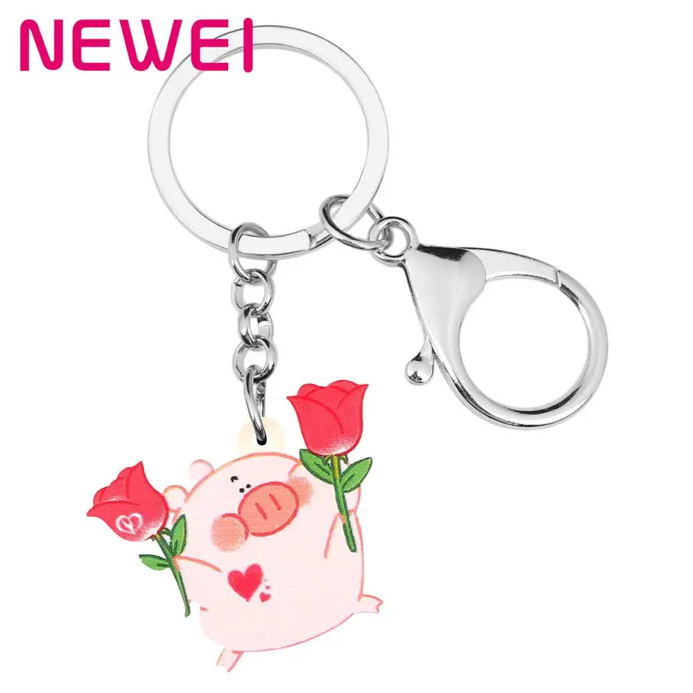 Newei акриловый День Святого Валентина аниме свинья Роза цепочки кольца для ключей