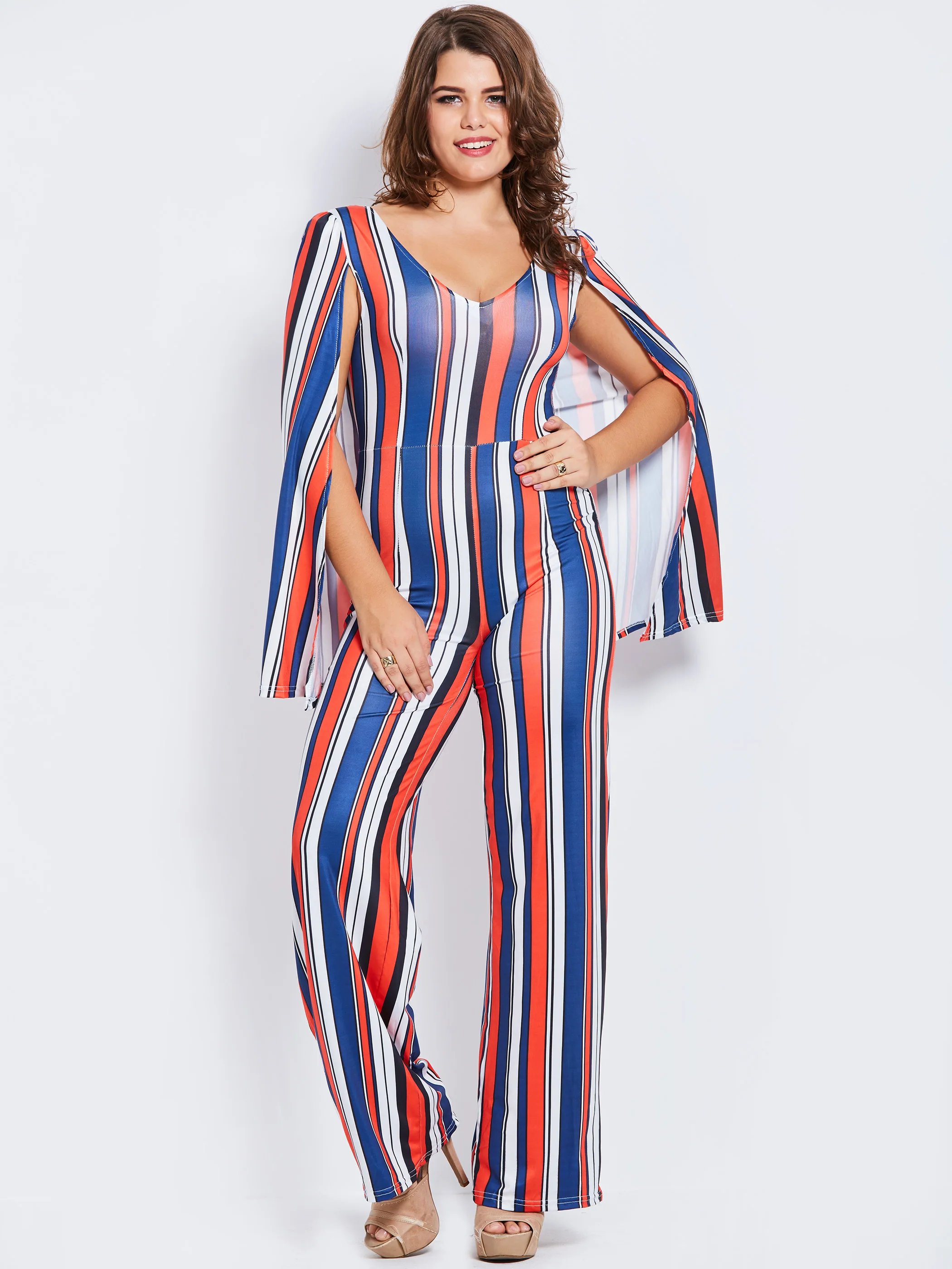 

Plus Size Women 3xl Jumpsuits African Lady Work Office Long Rompers Jumpsuits 2020 African Summer Striped Wide Legs Jumpsuits