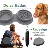 collapsible pet bowl portable slow feeder dog bowl foldable silicone cat food water bowl double mat outdoor travel pet supplies
