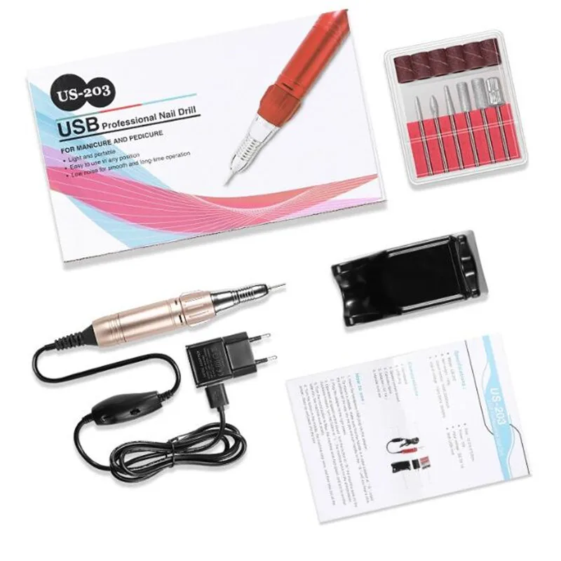 

5000/20000 RPM Electric Nail Drill Bits Set USB Mill Cutter Machine Manicure Nail Tips Manicure Electric Nail Pedicure File A095