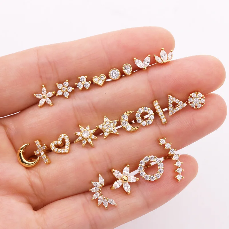 

1Pc Anti Allergy Helix Piercing Jewelry Fashion Plant Cz Ear Lobe Tragus Ma'am Cartilage Screw Back Earrings Earring Stud
