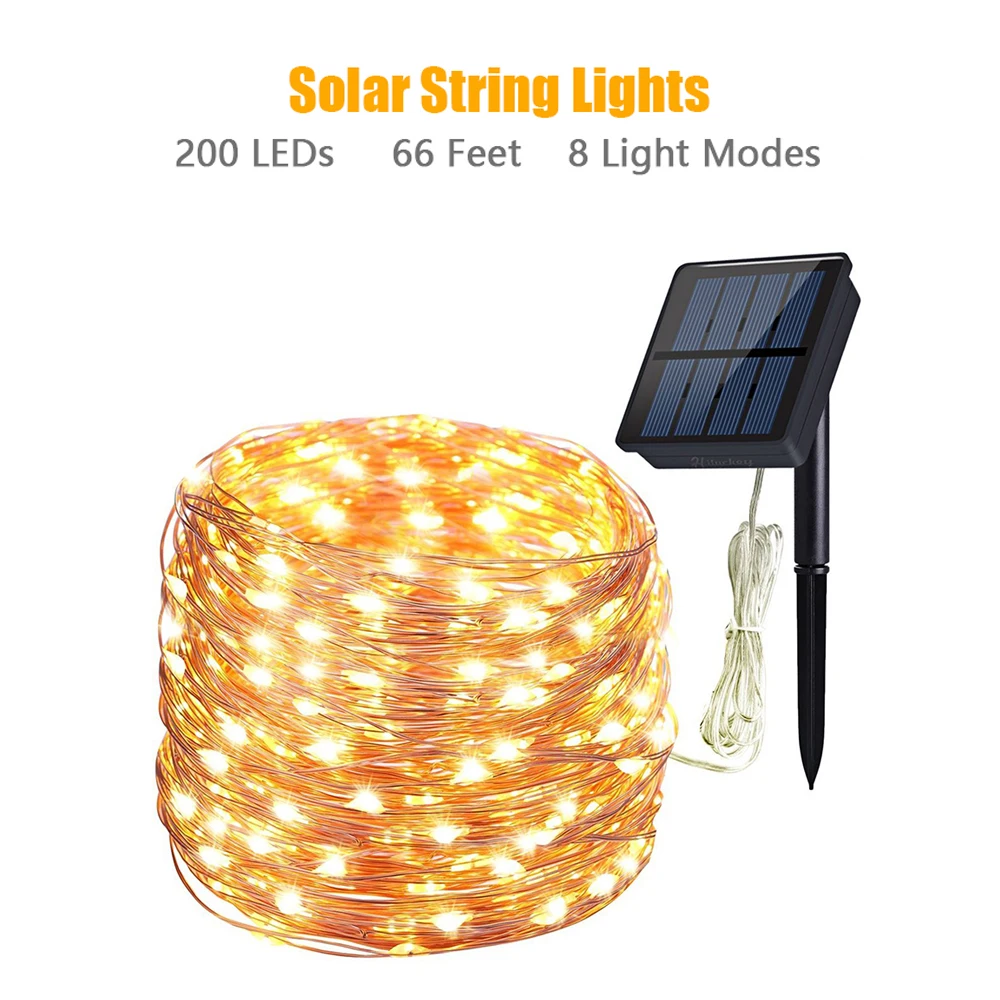 

Светодиодный солнечный светильник s 66 фута медный провод Фея светильник s Водонепроницаемый теплая белая бутылка светильник на Рождество с...