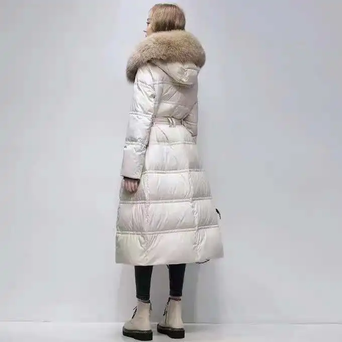 Женская зимняя куртка с капюшоном из 2021 натурального Лисьего меха 90% белый утиный