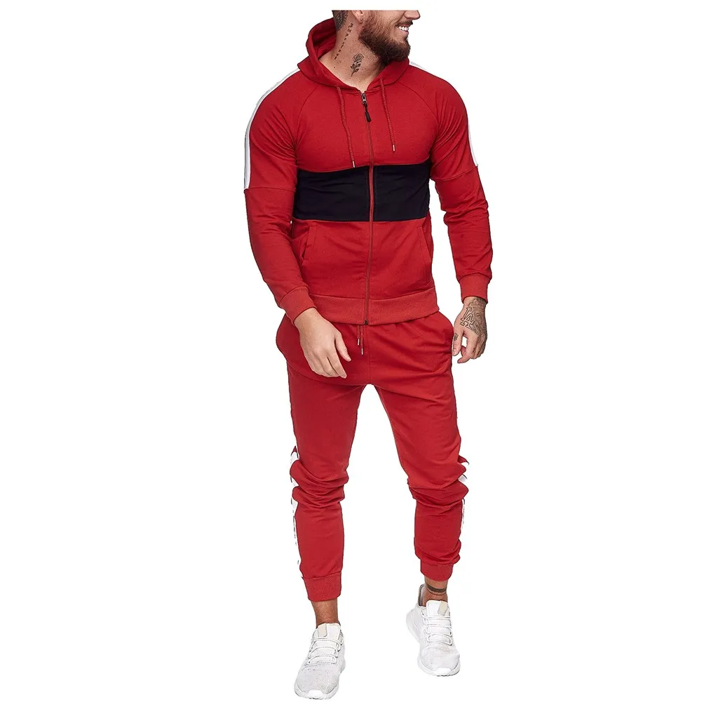 

7 Colors Men's Fashion Tracksuit Casual Sportsuit Autumn Winter Splicing Zipper Print Sweatshirt Top Pants Sets Sport Suit