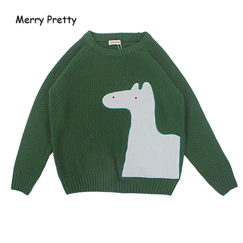 

MERRY PRETTY Women's Cartoon Embroidery Knitted Sweaters And Pullovers Winter Girls Knit Jumpe Harajuku Sweater Jacquard