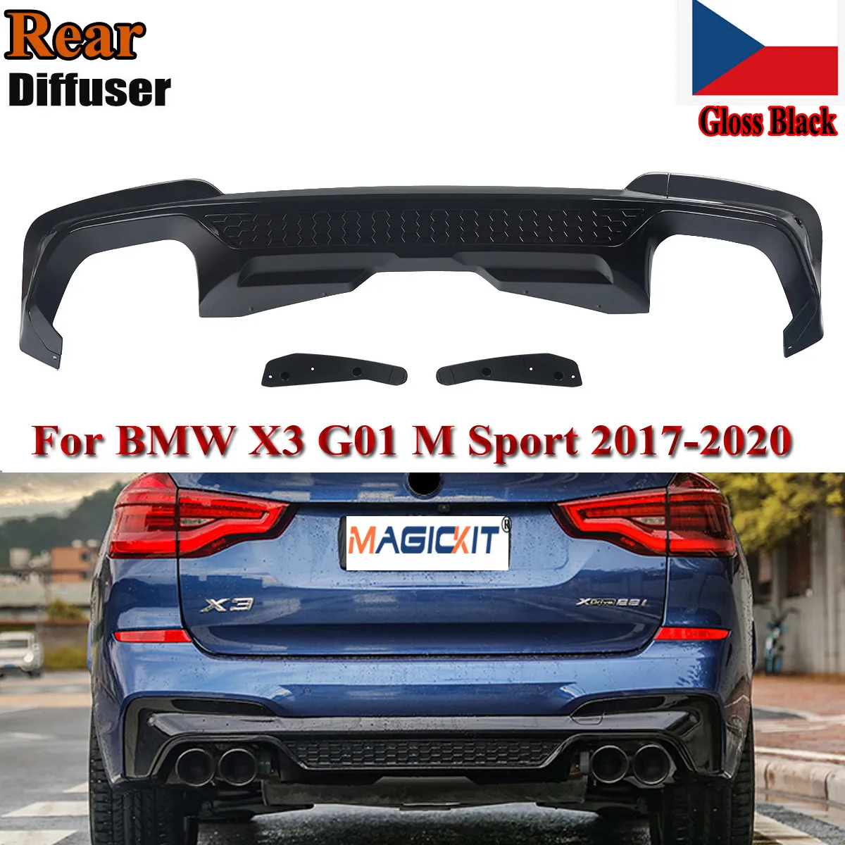 

MagicKit FOR BMW X3 G01 M SPORT 2017-21 M-PERFORMANCE GLOSS BLACK REAR DIFFUSER X3M STYLE