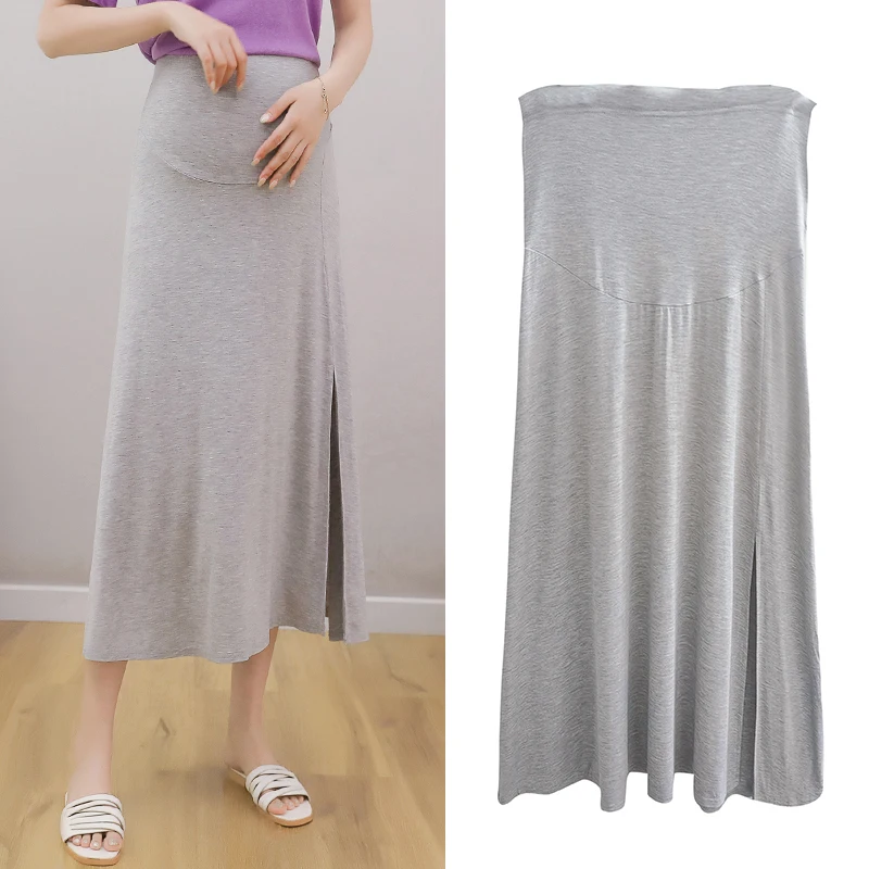 

6018# Summer Thin Modal Cotton Maternity Skirts Side Splits Belly A Line Loose Clothes for Pregnant Women Casual Pregnancy Wear