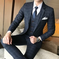 jacketsvestspants 2021 high end brand gray blue men business casual plaid suit groom wedding dress tuxedo three piece suit