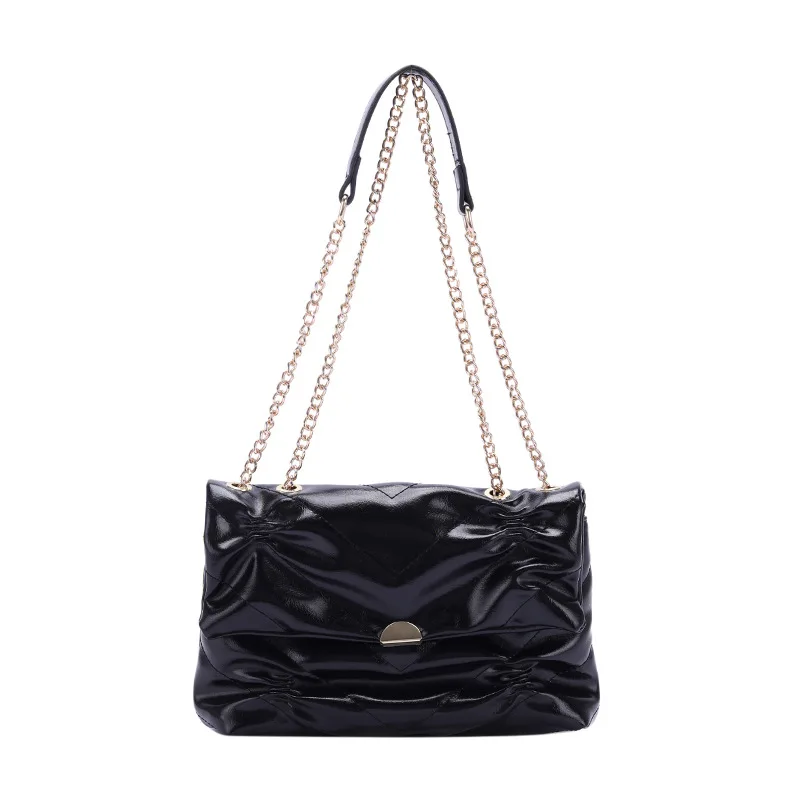 

Fashion Chain Ruched Women Shoulder Bags Desiger Handbags Luxury Pu Leather Crossbody Bag Lady Small Flap Chic Female Purse 2021