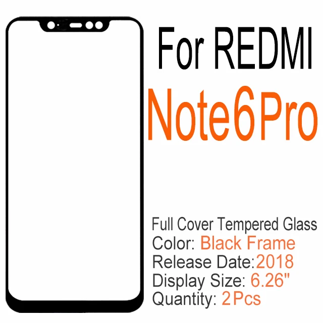 Note 6 Pro Black 2 шт полное покрытие из закаленного стекла для Xiaomi redmi 6 6A 7 7A K20 Note 6 7 Pro, Защитное стекло для экрана для redmi S2 GO Y3 - Цвет: Note 6 Pro Black