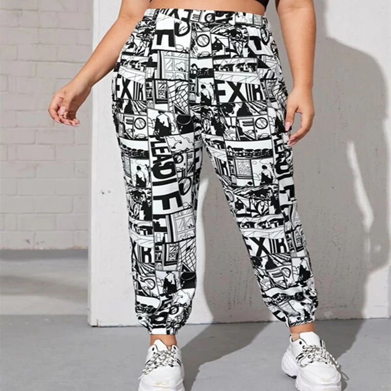 

Ins Black Comics Letters Print Graphic Sweatpants Women Bottoms Pants 2021 Autumn New Arrival Japanese Fashion Plus Size Clothes
