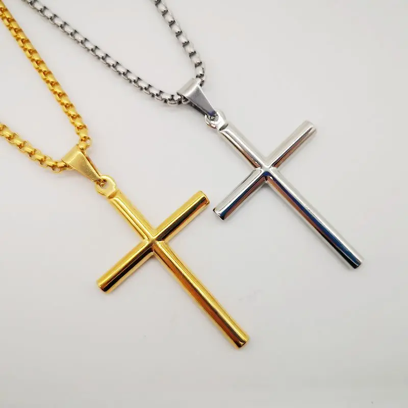 

New Arrival Simple Cross Pendant Necklace Mens 316L Stainless Steel Religioug Christian Fashion Cross Necklace Jewelry