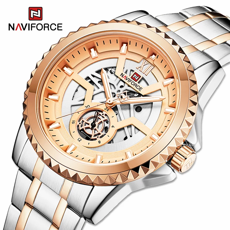 

NAVIFORCE военные спортивные мужские часы с 24 часа в сутки ударопрочный Нержавеющая сталь световой Повседневное Мужские кварцевые часы