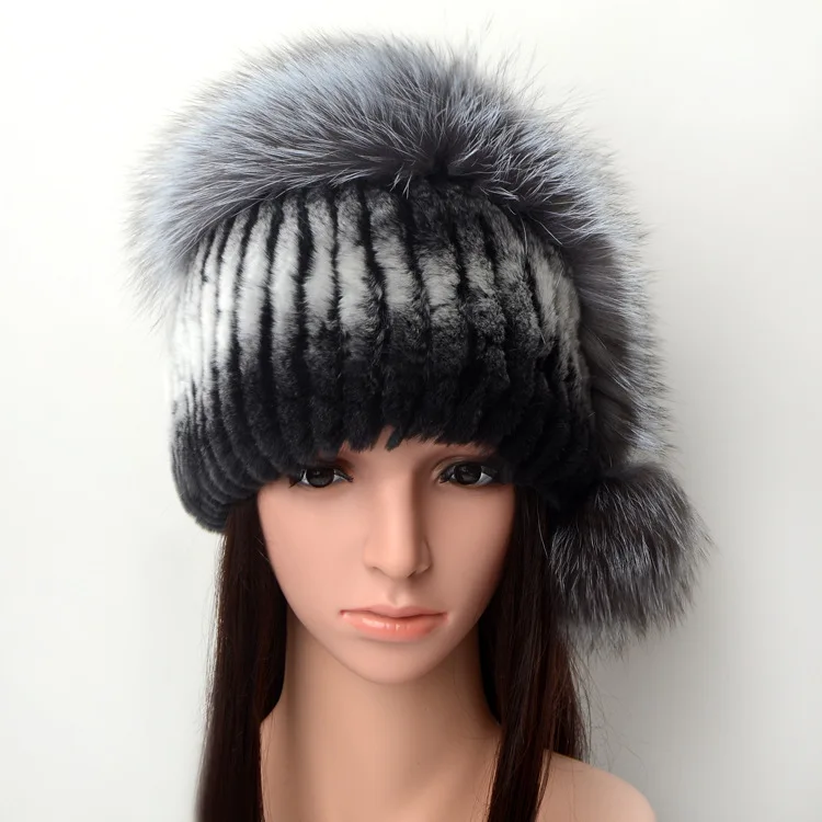 794845 New Fashion winter women's hat Fox fur Caps Rex Rabbit Fur hats dome Warm Knitted Hat Ladies Skullies & Beanies