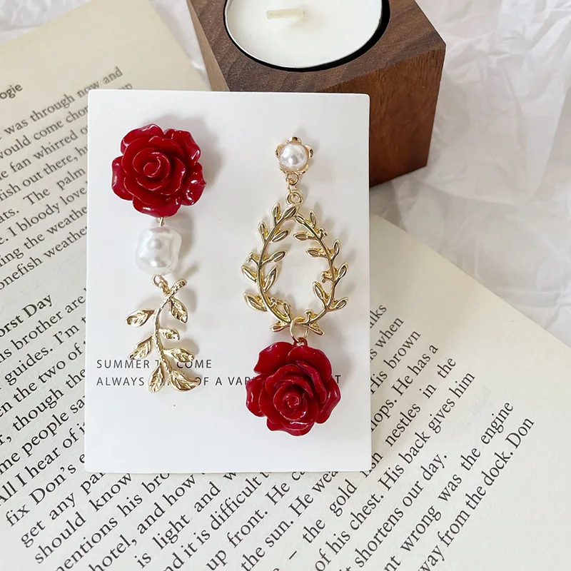 Элегантные Асимметричные красные серьги-подвески LOVOACC в виде роз для женщин