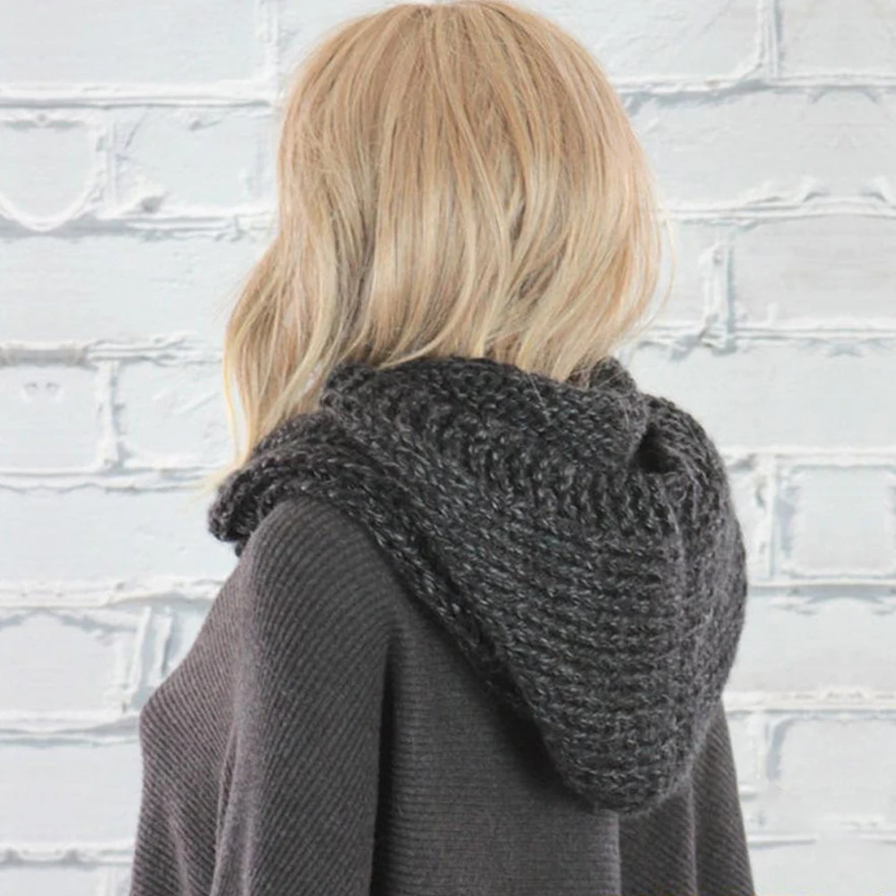

Winter Women Head Scarf Knitted Multi Function Women Hooded Scarf Hat Outdoor Ladies Solid Color Knitted Scarves Women