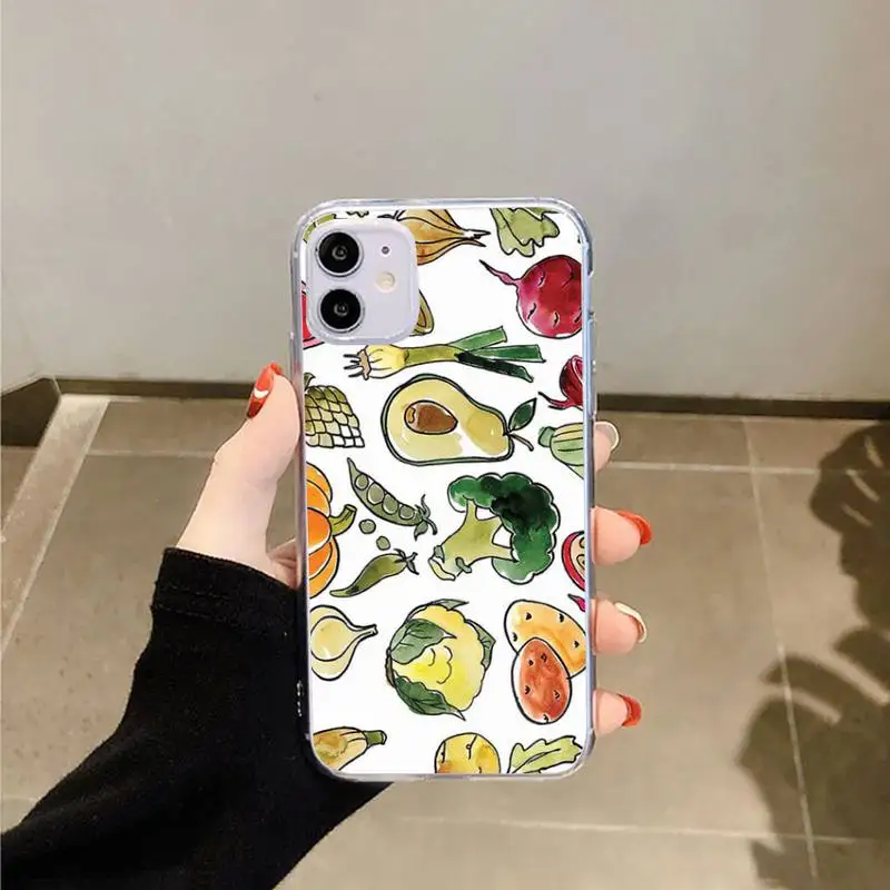 

Vegan Vegetables Veggies Phone Case Transparent for iPhone 6 7 8 11 12 s mini pro X XS XR MAX Plus