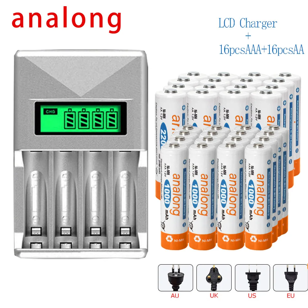 Умное зарядное устройство с ЖК дисплеем для аккумуляторных батарей AA AAA Ni CD MH + 4