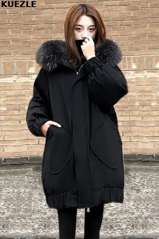 

Big fur collar winter women parka down cotton Tops parka jackets 2020 long hooded slim fit parka coats Plus size Outwear femme