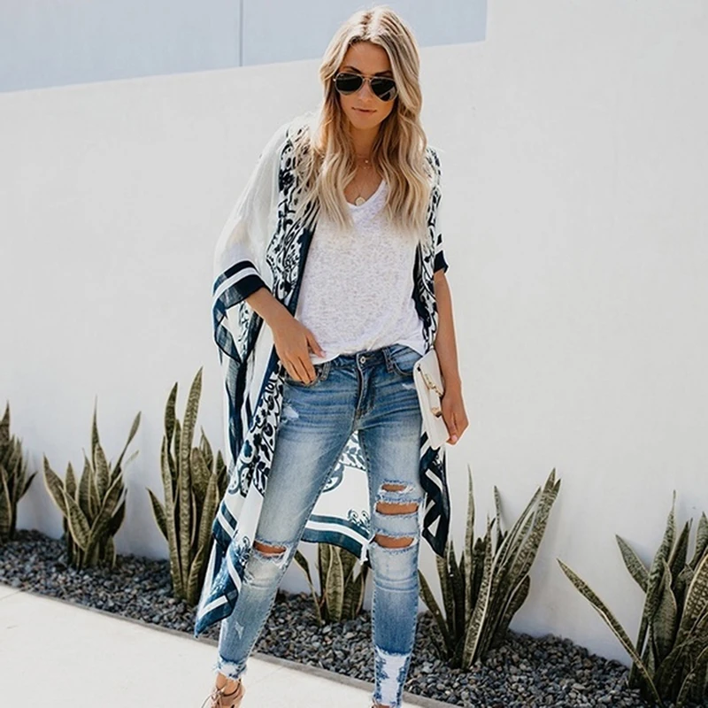 Женский цветочный кардиган с принтом длинное пальто летние сарафаны наряды