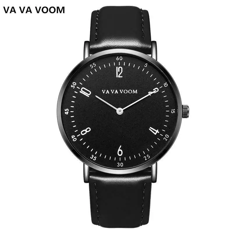 Фото Мужские наручные часы черные кожаные модные мужские кварцевые с цифровым