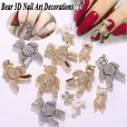 3D роскошный золотой серебряный цвет медведь сплав Цирконий украшения для ногтей блестящие кристаллы украшения для ногтей Стразы аксессуары для ногтей