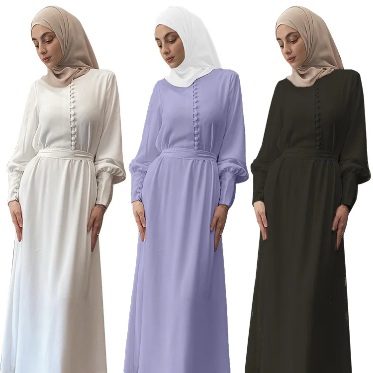 

Ladies Fashion Eid Mubarak Muslim Dress Chiffon Robe Dubai Kaftan Evening Dress Arab Women Robe Turkish Islamic Clothing Robe