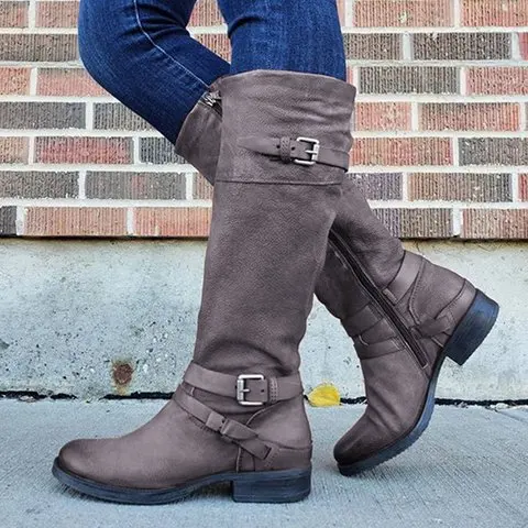 Модные женские ботинки до середины икры botas zapatos mujer зимняя обувь из искусственной