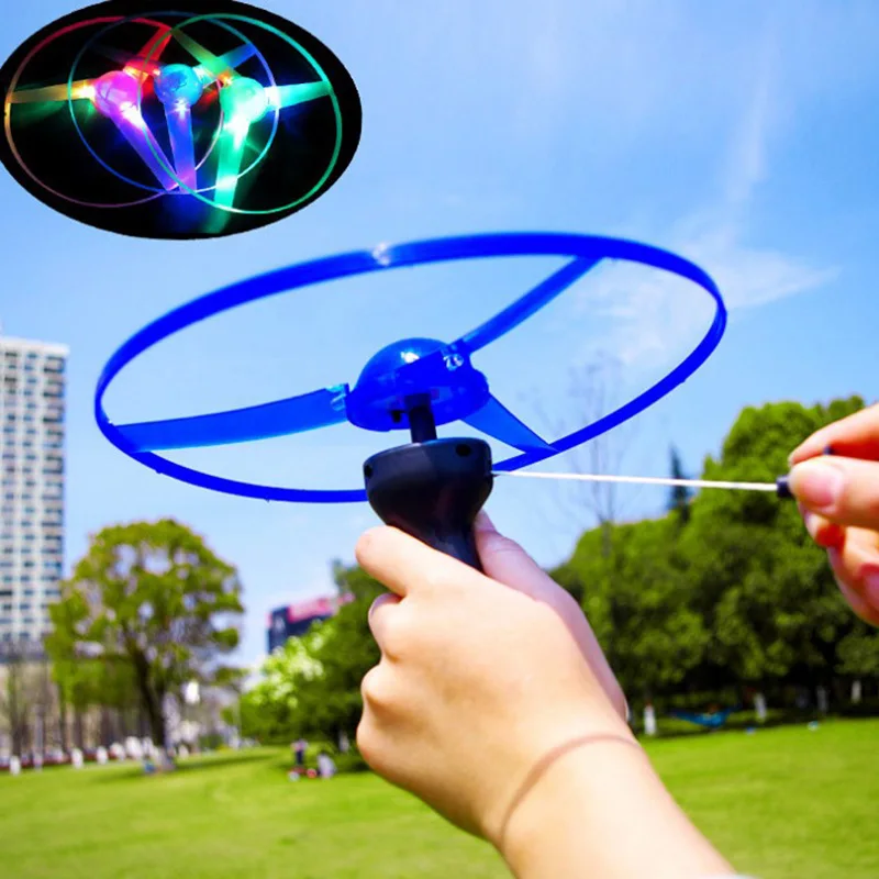 

1PC Hot Sale Fun Outdoor Sports Pull Line Saucer Toys LED Lighting UFO Parent-child Interaction Creative Spin-off Flying Discs