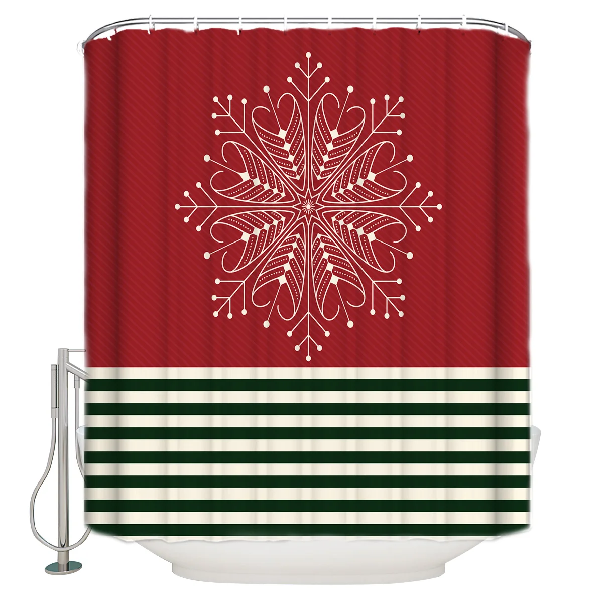 Комплект ванной комнаты с красными снежинками и зелеными полосами - тканевые аксессуары для душевой занавески для детей.