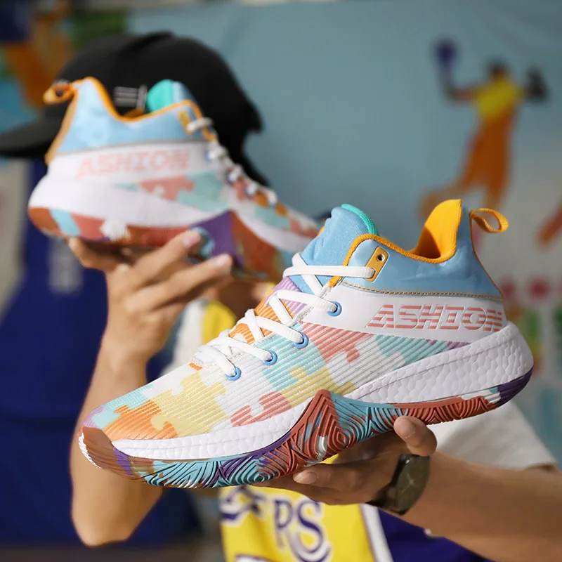 

High-quality New Trend Men Casual Sneakers Combat Basketball Shoes (with Sound) MD Popcorn Natural Rubber Sole Plus Size 35-46