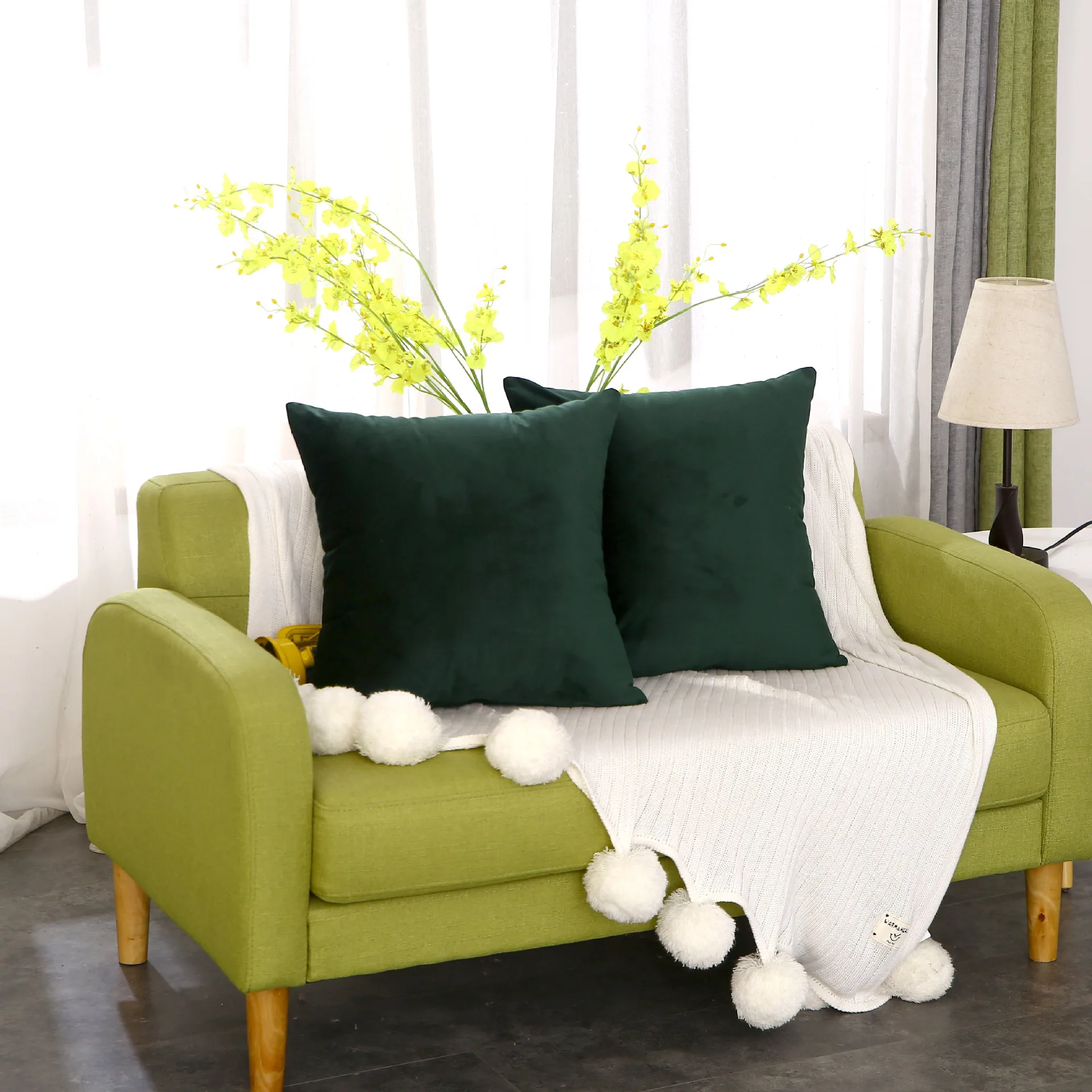 Чехол для подушки зеленый супер мягкие чехлы на диванные роскошные бархатные