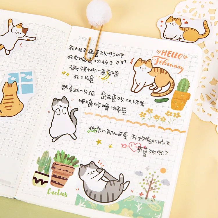 

45pcs/box Cute Animal Cat Stickers Kawaii Decorative Stickers Scrapbooking DIY Diary Stick Labe Japanese Stationery Planner