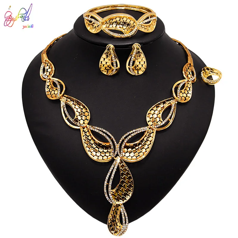 

Yulaili 2020 новый сверкающий кристалл геометрия ожерелье серьги-гвоздики браслет кольцо для женщин Свадебные Ювелирные наборы