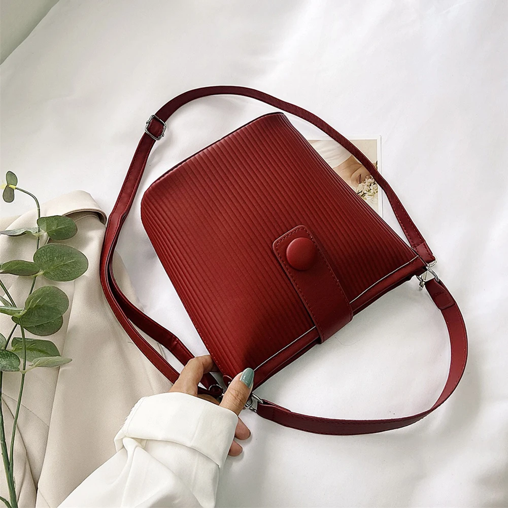 

Fashion Pure Color PU Leather Bucket Shoulder Bag Women Casual Small Crossbody Bags