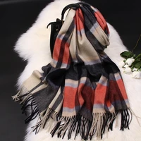 100 pure wool scarf women luxury shawls wraps checked pashmina foulard femme winter warm plaid cashmere scarves femme echarpe