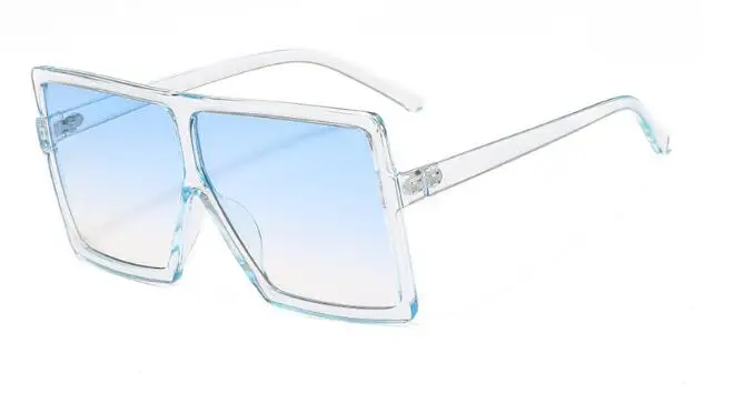 clear blue frame Женские солнцезащитные очки больших размеров, модные, новинка, брендовые, с большой квадратной оправой, с плоским верхом, солнцезащитные очки, женские, Ретро стиль, полностью черные солнцезащитные очки - Цвет линз: clear blue frame