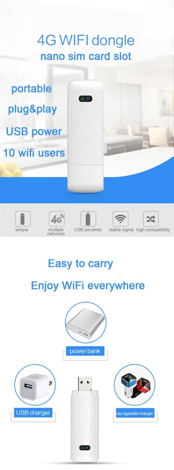 LDW922 3G/4G WiFi роутер мобильный портативный беспроводной LTE USB-модем dongle nano SIM-карта