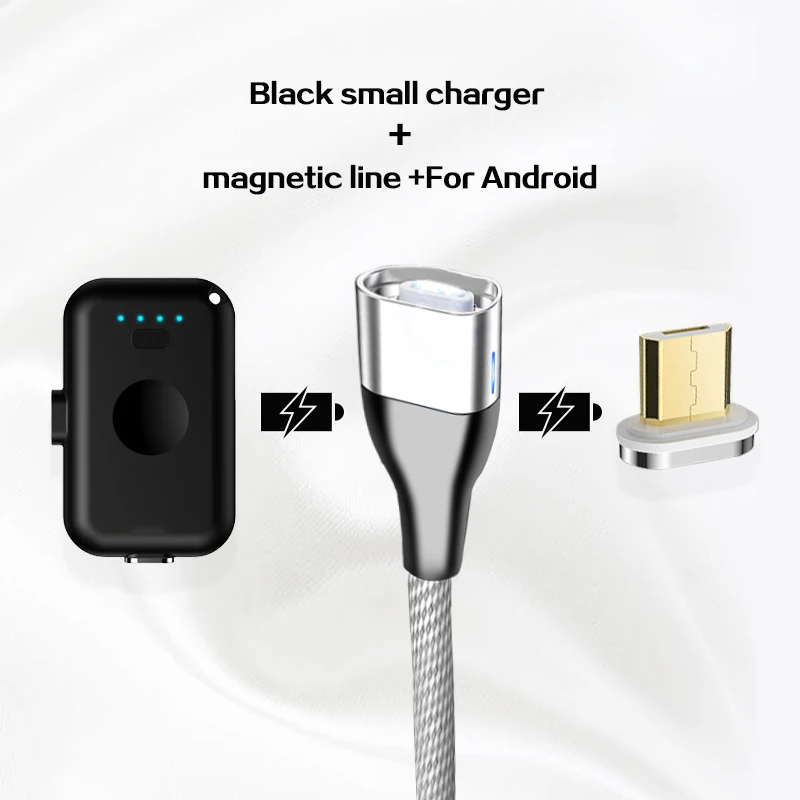 Black for micro 4 шт. Мини Магнитный внешний аккумулятор для iPhone, Android, Тип C, портативный светодиодный светильник, магнитное зарядное устройство, внешний аккумулятор для Xiaomi, huawei, samsung - Цвет: Black for micro