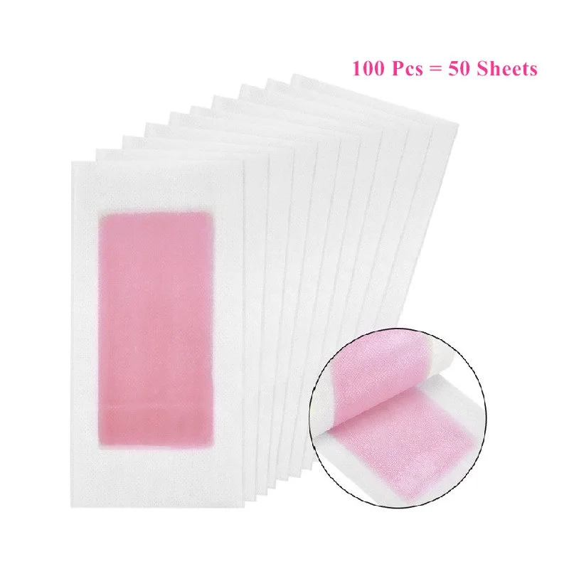100 Pcs=50 Sheets Red Color Hair Removal Paper Wax Strips Double Side Wax Paper For Face Legs Body Bikini Care Free Shipping