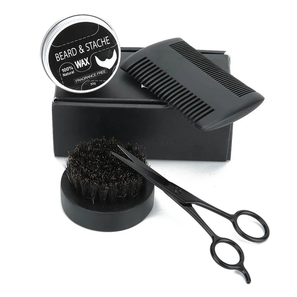 

4Pcs/Set Beard Moustache Comb Men Moustache Cream Round Moustache Comb Brush Trimming scissors Beard Care Set Shaving Tool