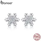 Женские свадебные серьги-гвоздики BAMOER, изысканные серьги из стерлингового серебра 925 пробы со снежинками, BSE009