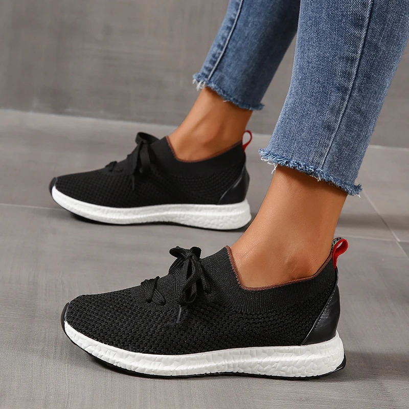 

Women Casual Flat Shoes Fashion Lace-Up High Quality Sneakers Ladies Breathable Mesh Sport Running Shoes Size 36-42